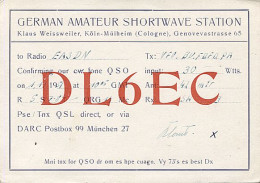 X120859 CARTE QSL RADIO AMATEUR DL6EC  ALLEMAGNE GERMANY DEUTSCHLAND KOLN - MULHEIM EN 1951 - Amateurfunk