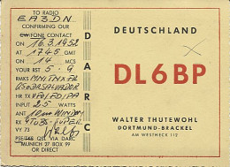 X120860 CARTE QSL RADIO AMATEUR DL6BP  ALLEMAGNE GERMANY DEUTSCHLAND DORTMUND - BRACKEL EN 1952 - Amateurfunk