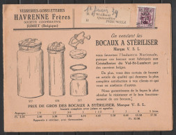 Dépliant Publicitaire Verreries-Gobeleteries Havrenne à JUMET Affr. PREO 10c 1934 Pour PERUWELZ - Typo Precancels 1929-37 (Heraldic Lion)