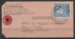 Etiquette Sac Affr.847A Càd BRUXELLES /18-9-1952 Pour Hôtel Du Palais D'Orsay à PARIS - 1936-1951 Poortman