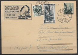 Italie - EP Cartolina Postale 20L "XXXV Salone Int Dell'Automobile Torino" + 15l Càd "FANO /-6.5.1953/ PESARO" Pour UCCL - Stamped Stationery