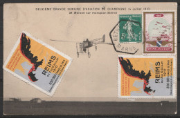 CP 2e Grande Semaine D'Aviation De Champagne Affr. N°137 Càd Hexagon. "BETHENY-AVIATION /10-7-1910" Pour REMICOURT (Lièg - 1960-.... Cartas & Documentos