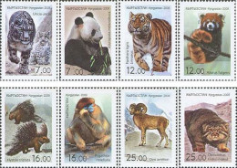 Kyrgyzstan 2008 Animals Of Asia From The Red Book Set Of 8 Perforated Stamps MNH - Felinos