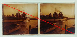 Photo Sur Plaque De Verre, Bateau, Trois Cheminées, Port, Pont Transbordeur,  Années 1930 - Glasplaten