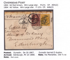 New Zealand 1867 10d Rate FFQ Chalon Cover Via Marseilles To Scotland - Cartas & Documentos