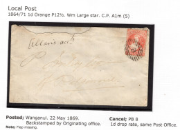 New Zealand 1869 1d Drop Rate FFQ Chalon Cover Sent Within Wanganui - Storia Postale