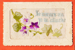 24880 ⭐ (•◡•)  Carte Brodée ◉ JE MEURS Ou JE M'ATTACHE ◉ 1910s  - Ricamate