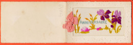 24879 ⭐ (•◡•)  T.B Double-Carte Brodée ANNIVERSAIRE ◉ Noeud Tissus Intérieur 4 Feuillets écrits NANTES 16-02-1921 - Birthday