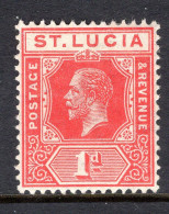 St Lucia 1912-21 KGV - Wmk. Multiple Crown CA - 1d Carmine-red HM (SG 79) - Ste Lucie (...-1978)