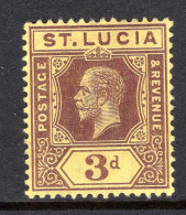 St Lucia 1912-21 KGV - Wmk. Multiple Crown CA - 3d Purple On Yellow HM (SG 82) - St.Lucia (...-1978)