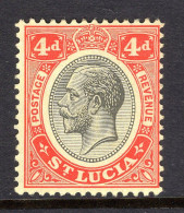 St Lucia 1912-21 KGV - Wmk. Multiple Crown CA - 4d Black & Red On Yellow HM (SG 83) - St.Lucia (...-1978)