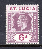 St Lucia 1912-21 KGV - Wmk. Multiple Crown CA - 6d Dull & Bright Purple HM (SG 84) - Ste Lucie (...-1978)