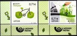 LITHUANIA 2016 EUROPA: Think Green. Pollution Bicycle. Post Logo CORNER, MNH - 2016