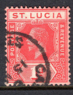 St Lucia 1912-21 KGV - Wmk. Multiple Crown CA - 1d Scarlet Used (SG 79a) - St.Lucia (...-1978)