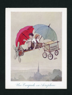 Grand CHROMO Galeries Lafayette Raphaël Tuck Illustration Luda Aviation Aeroplane  Enfants Roue Pour Hamster écureuil - Other & Unclassified