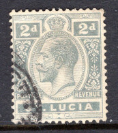 St Lucia 1912-21 KGV - Wmk. Multiple Crown CA - 2d Grey Used (SG 80) - Ste Lucie (...-1978)