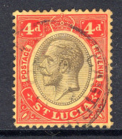 St Lucia 1912-21 KGV - Wmk. Multiple Crown CA - 4d Black & Red On Yellow Used (SG 83) - St.Lucia (...-1978)