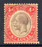 St Lucia 1912-21 KGV - Wmk. Multiple Crown CA - 4d Black & Red On Yellow Used (SG 83) - St.Lucia (...-1978)