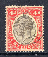 St Lucia 1912-21 KGV - Wmk. Multiple Crown CA - 4d Black & Red On Yellow - White Back Used (SG 83a) - St.Lucia (...-1978)
