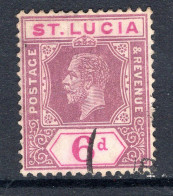 St Lucia 1912-21 KGV - Wmk. Multiple Crown CA - 6d Dull & Bright Purple Used (SG 84) - Ste Lucie (...-1978)