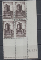 France N° 393 XX Château De Vincennes En Bloc De 4 Coin Daté Du 4 . 12 . 39  Sans Charnière, Qq Dents  Détachées, TB - 1930-1939