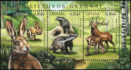 LITHUANIA 2017 FAUNA: Game - Wild Mammals. Hare Badger Stag. Souvenir Sheet, MNH - Game