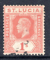 St Lucia 1912-21 KGV - Wmk. Multiple Crown CA - 1/- Orange-brown Used (SG 86) - Ste Lucie (...-1978)