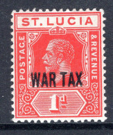 St Lucia 1916 KGV - WAR TAX - 1d Scarlet HM (SG 90) - Ste Lucie (...-1978)