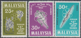 Malaysia 1965 - The 3rd South East Asian Peninsular Games: Soccer, Running, Diving - Mi 27-29 ** MNH - Malaysia (1964-...)