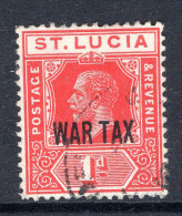 St Lucia 1916 KGV - WAR TAX - 1d Scarlet Used (SG 90) - St.Lucia (...-1978)