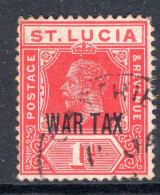 St Lucia 1916 KGV - WAR TAX - 1d Scarlet Used (SG 90) - St.Lucia (...-1978)