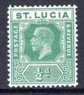 St Lucia 1921-30 KGV - Wmk. Script CA - ½d Green HM (SG 91) - Ste Lucie (...-1978)