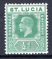 St Lucia 1921-30 KGV - Wmk. Script CA - ½d Green HM (SG 91) - St.Lucia (...-1978)