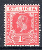 St Lucia 1921-30 KGV - Wmk. Script CA - 1d Rose-carmine HM (SG 92) - St.Lucia (...-1978)