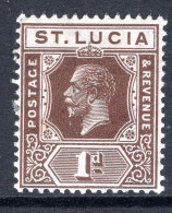 St Lucia 1921-30 KGV - Wmk. Script CA - 1d Deep Brown HM (SG 93) - Ste Lucie (...-1978)