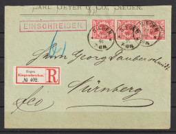 MiNr. 47 Dreierstreifen Auf R-Brief 1891 - Gebruikt
