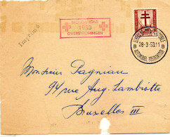 BELGIQUE.1953 . "INONDATIONS". "BUREAU POSTE AUTOMOBILE".CROIX-ROUGE. (Devant De Lettre). - Rotes Kreuz