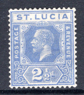 St Lucia 1921-30 KGV - Wmk. Script CA - 2½d Bright Blue HM (SG 96) - St.Lucia (...-1978)