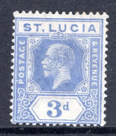 St Lucia 1921-30 KGV - Wmk. Script CA - 3d Bright Blue HM (SG 99) - St.Lucia (...-1978)