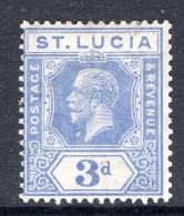 St Lucia 1921-30 KGV - Wmk. Script CA - 3d Bright Blue HM (SG 99) - Ste Lucie (...-1978)