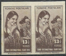 Turkey; 1943 Izmir International Fair 13 1/2 K. ERROR "Imperforate Pair" - Neufs