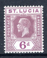 St Lucia 1921-30 KGV - Wmk. Script CA - 6d Grey-purple & Purple HM (SG 102) - St.Lucia (...-1978)