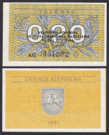 Litauen - Lithunia 0,20 Talonas 1991 Serie AG Pick 30 UNC (1)    (32514 - Lituania