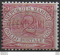 1894 San Marino Cifra 2c. Carminio Mc MNH Sassone N. 26 - Other & Unclassified