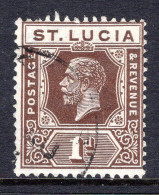 St Lucia 1921-30 KGV - Wmk. Script CA - 1d Deep Brown Used (SG 93) - Ste Lucie (...-1978)