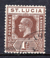 St Lucia 1921-30 KGV - Wmk. Script CA - 1d Deep Brown Used (SG 93) - Ste Lucie (...-1978)