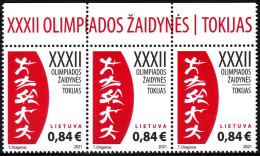 LITHUANIA 2021-11 Summer Olympic Games Tokyo-2020. Top STRIP Of 3v, MNH - Sommer 2020: Tokio