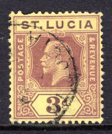 St Lucia 1921-30 KGV - Wmk. Script CA - 3d Purple On Pale Yellow Used (SG 100) - Ste Lucie (...-1978)