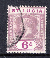 St Lucia 1921-30 KGV - Wmk. Script CA - 6d Grey-purple & Purple Used (SG 102) - St.Lucia (...-1978)