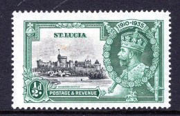 St Lucia 1935 KGV Silver Jubilee - ½d Value - ERROR - Diagonal Line By Turret - HM (SG 109f) - Tone - St.Lucia (...-1978)